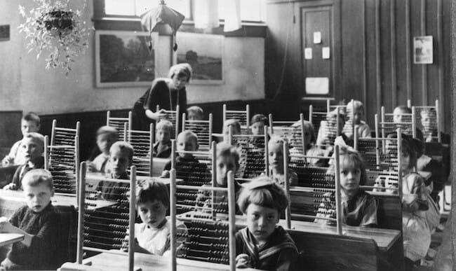 vintage classroom photograph with abacus