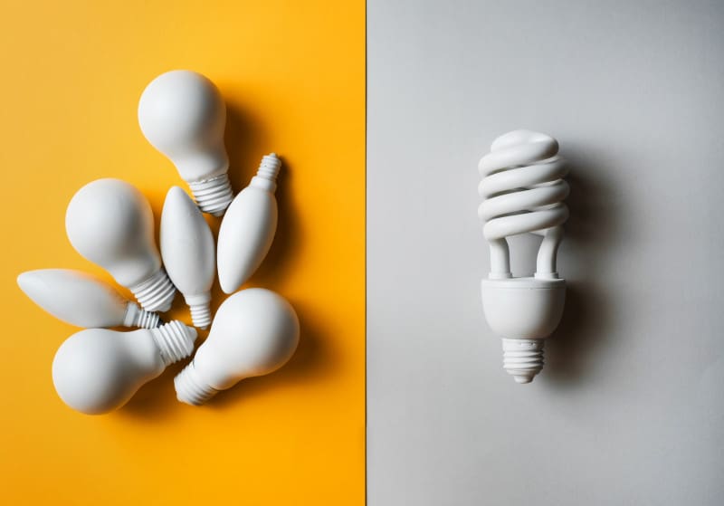 LED lights alongside regular light bulbs