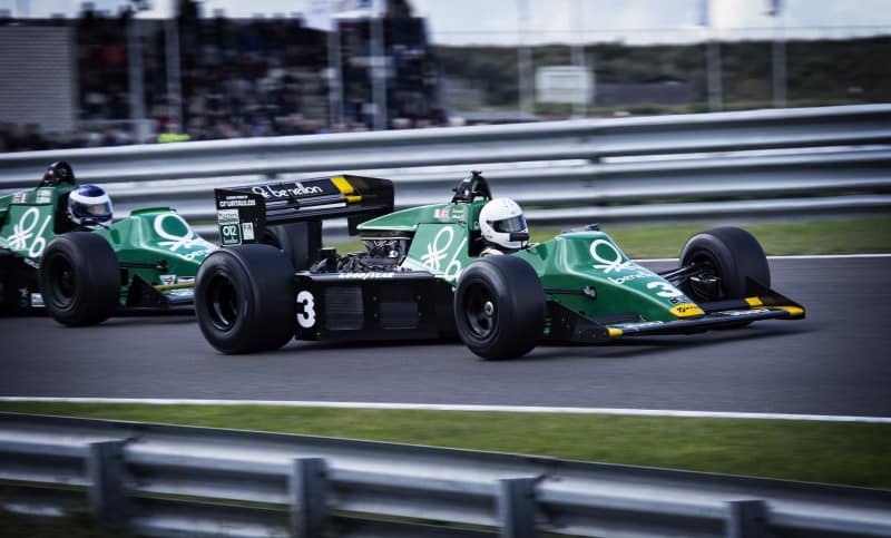 Green Formula1 racing car on track