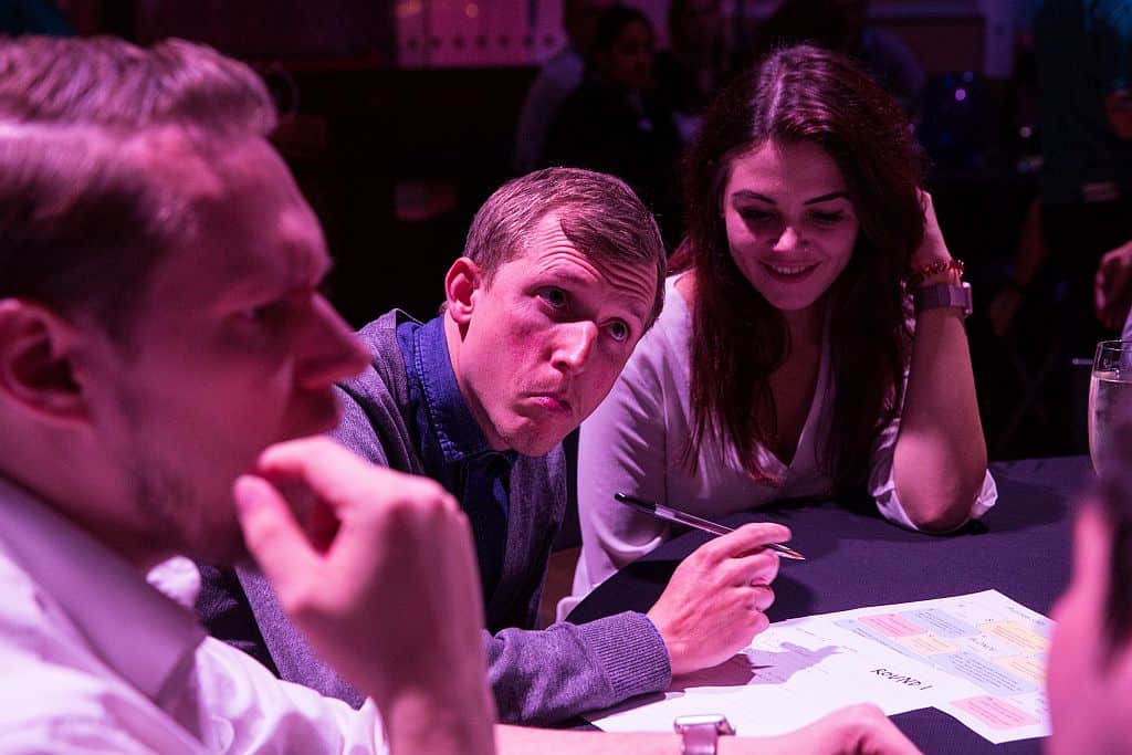 Man looks puzzled at charity quiz