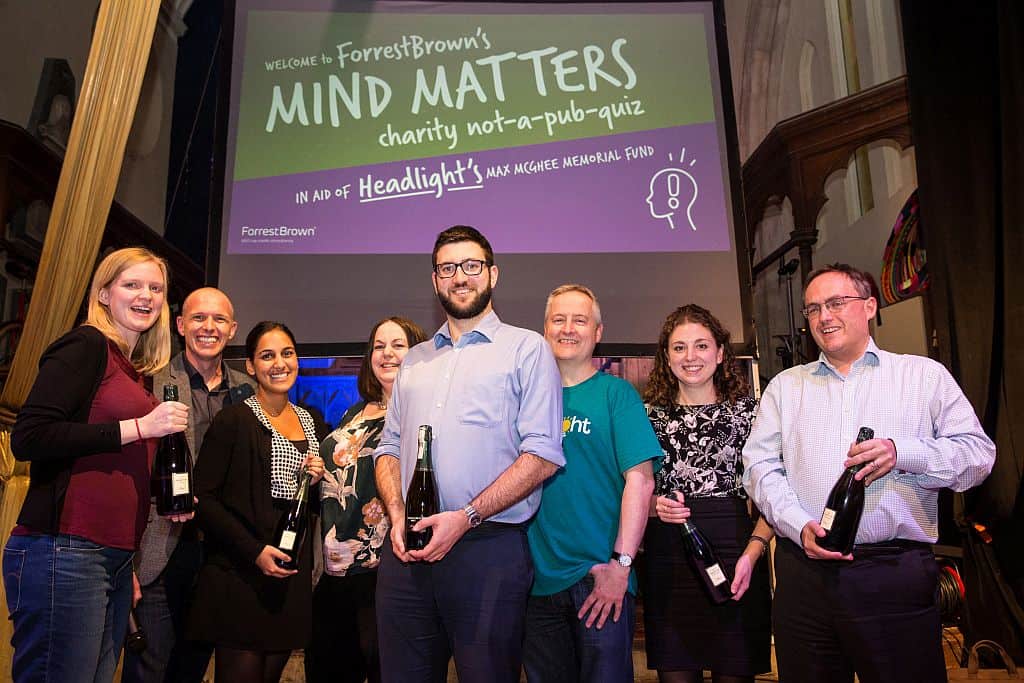 Charity quiz winning team Gregg Latchams with Headlight and ForrestBrown