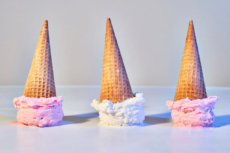 Ice cream cones shot in the style of Mid-Century pop art