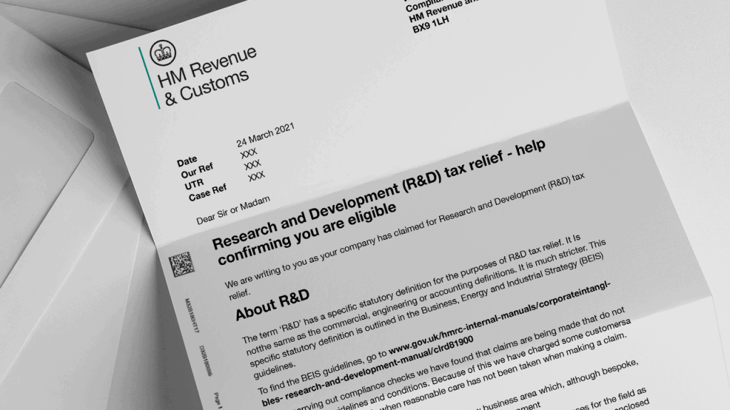 example of a HMRC R&D nudge letter - eligibility check