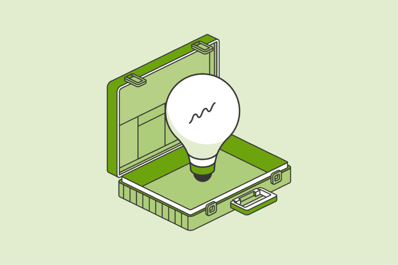 an illustration of a lightbulb in a suitcase
